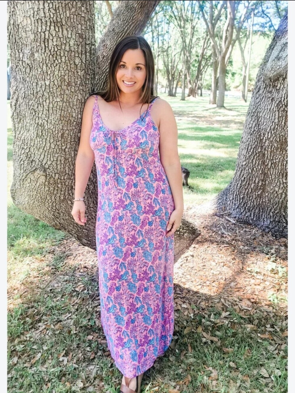 Simply Southern Collection Pink and Blue Paisley Maxi Slip Sz M